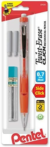 Pentel Twist Erase CLICK  Automatic Pencil with 2 Eraser Refills and Lead, 0.7mm, Assorted Barrels, Color May Vary, 1 Pack (PD277TLEBP)