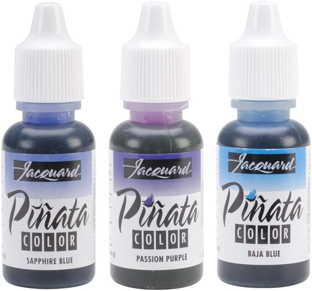 Jacquard Alcohol Inks 3 Pack Bundle, Sapphire Blue, Baja Blue and Passion Purple and 10X Pixiss Ink Blending Tools