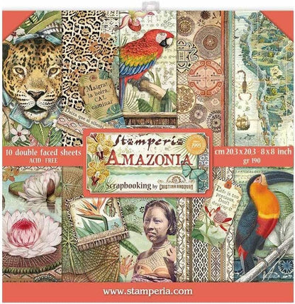 Stamperia Mini Scrapbooking Pad-Double Sided Sheets-Amazonia, Paper, Wooden, 8 x 8 inches v