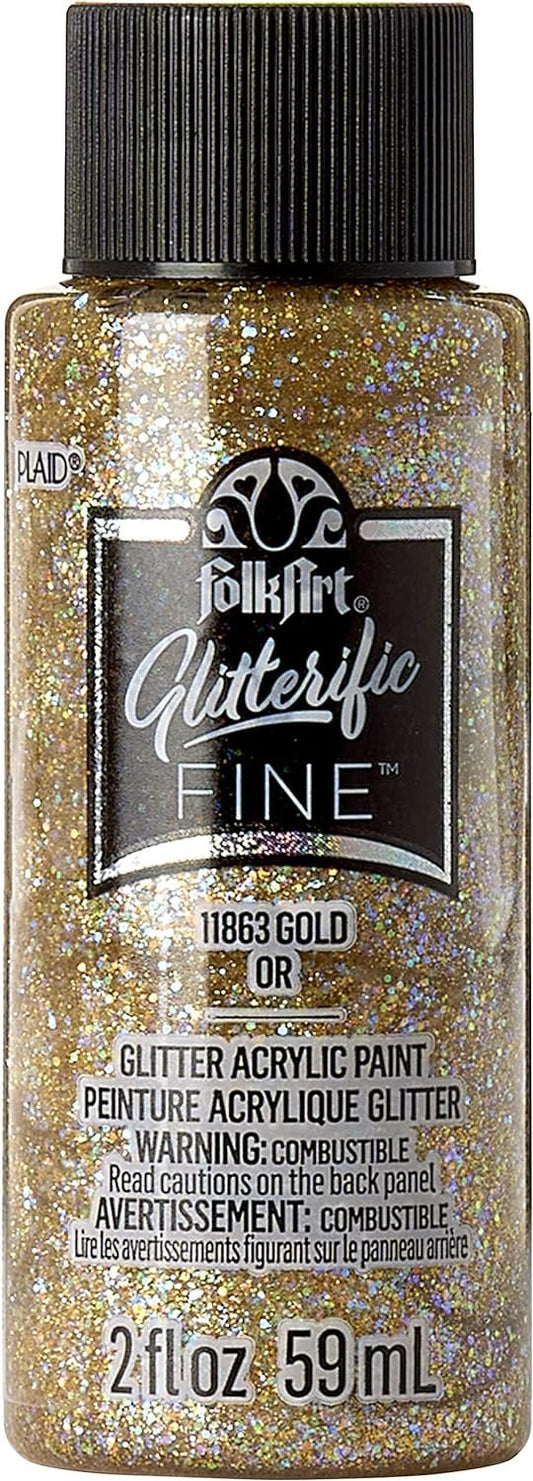 FolkArt Glitterific Fine Assorted Acrylic Craft Paints, Fine Gold 2 fl oz Premium Acrylic Paint With Glitter Finish, Perfect For Easy To Apply DIY Arts And Crafts, 11863
