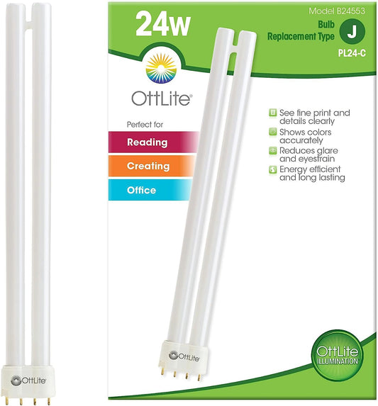 OttLite 24W Replacement Light Bulb - Energy Efficient Compact Fluorescent Light Tubes, Bright Natural Daylight for Bedroom & Living Room, Low Heat & Glare Type C Lightbulb for Reduced Eyestrain