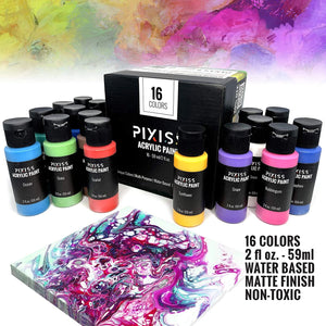 Floetrol For Acrylic Paint Pouring Kit, Flotrol Acrylic Pour Medium Additive, 16 Acrylic Pouring Paints, 20 Pixiss Wood Mixing Sticks