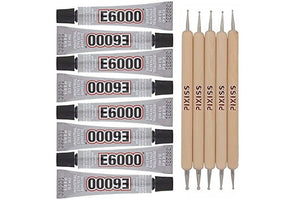 E6000 8-Pack 0.18 Ounce Bottles Industrial Strength Adhesive for Crafting and Pixiss Wooden Art Dotting Stylus Pens 5 pcs Set - Rhinestone Applicator Application Kit