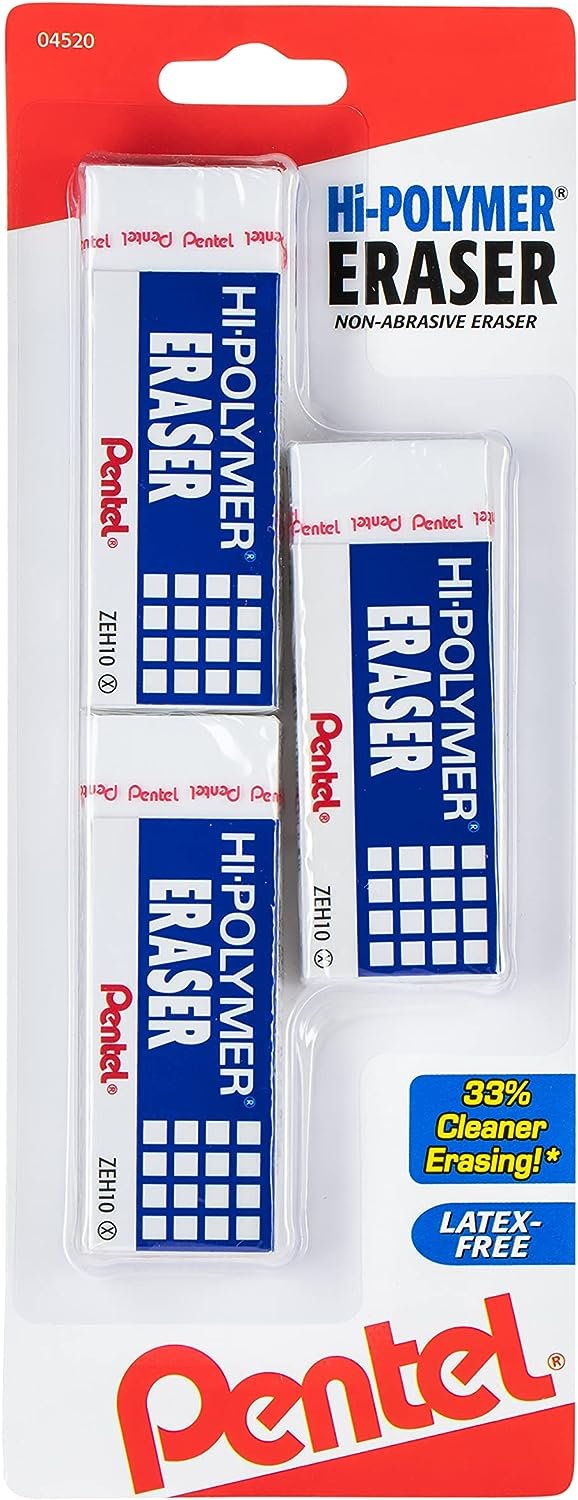 Pentel Hi-Polymer White Cap Erasers 10 Pack ZEH02BP10