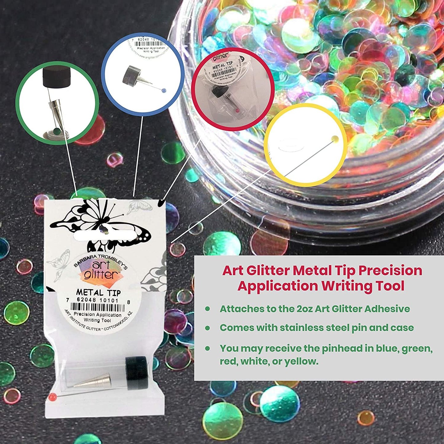 Art Glitter Designer Dries Clear Adhesive Non-Toxic Water-Based 2oz (60ml) and 16oz (480ml) with Metal Tip Precision Application Writing Tool — Arts and Crafts Scrapbooking Supplies Kit