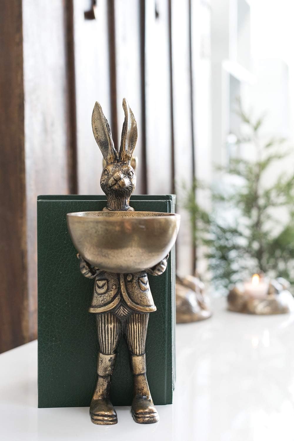 Eric and Eloise Collection 14-inch Brass Figurine with Bowl, Rabbit