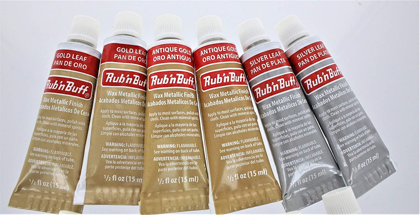 Amaco Rub 'N Buff Wax Metallic Finish, 12 Tube (9 Color) Assortment (Gold Leaf, Antique Gold, Grecian Gold, Ebony, Silver Leaf, Spanish Copper, Autumn Gold, European Gold, Pewter)