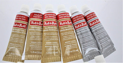 Amaco Rub 'N Buff Wax Metallic Finish, 12 Tube (9 Color) Assortment (Gold Leaf, Antique Gold, Grecian Gold, Ebony, Silver Leaf, Spanish Copper, Autumn Gold, European Gold, Pewter)