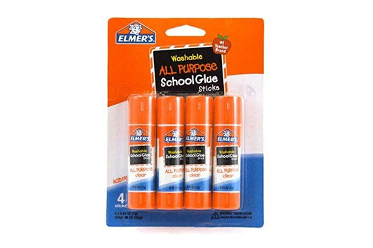 Elmer's All Purpose School Glue Sticks, Clear, Washable, 4 Pack, 0.24-ounce sticks