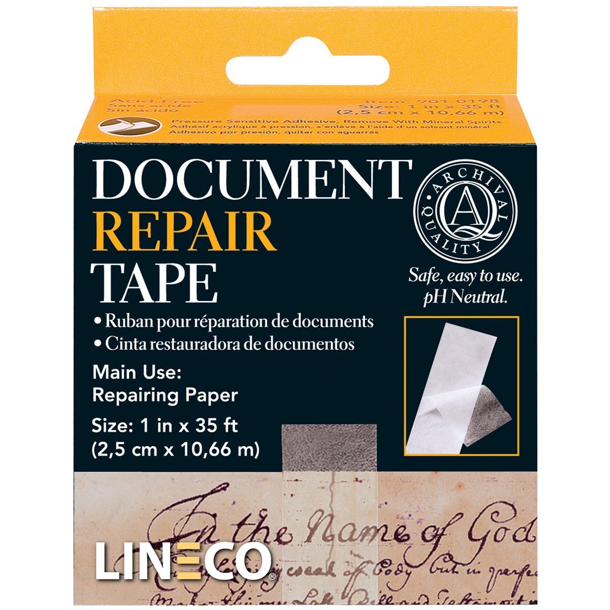 Lineco, Self-Adhesive Document Repair Tape, 1" x35', Transparent 1" x35'