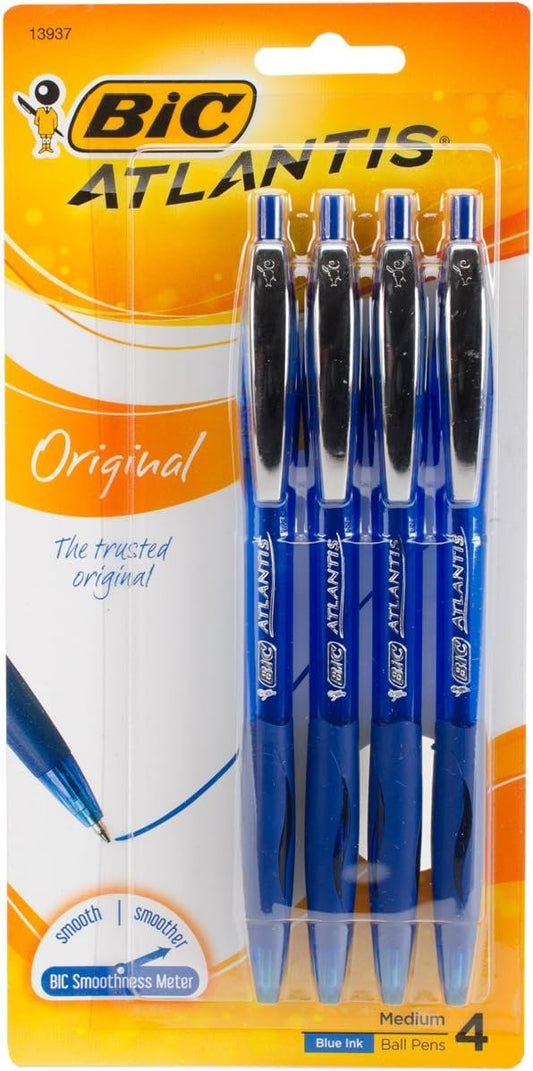 BIC Products - BIC - Atlantis Ballpoint Retractable Pen, Blue Ink, Medium, 4 per Pack - Sold As 1 Pack - Smooth, scratch-free writing. - Soft cushion grip gives you great no-slip comfort. -