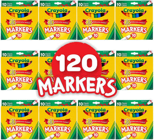 Crayola Broad Line Markers Bulk, 12 Marker Packs with 10 Colors, School Supplies, Gift for Kids