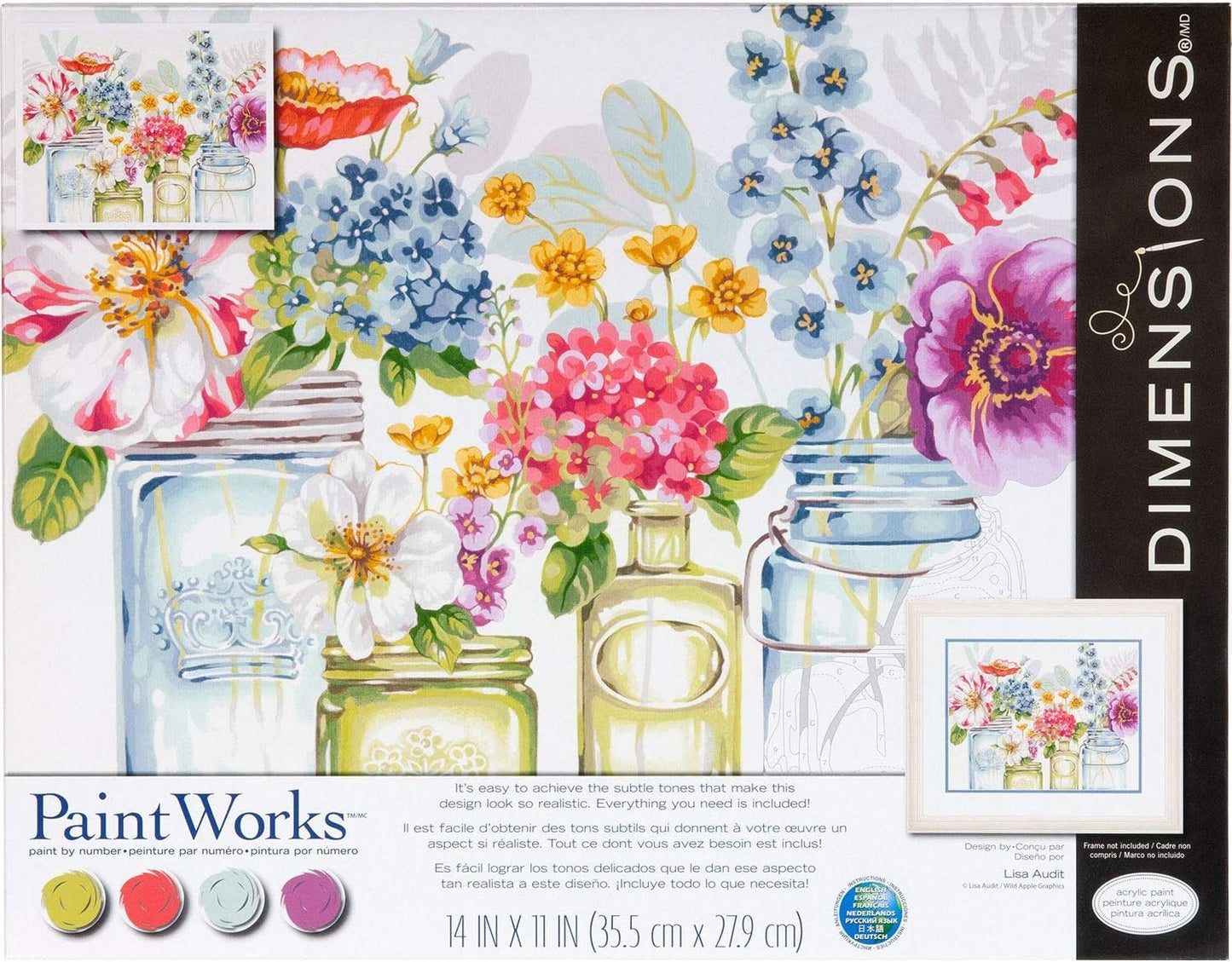 Dimensions , Rainbow Flowers, PaintWorks Paint by Numbers Kit for Adults and Kids, 14'' x 11'