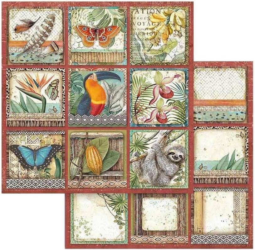 Stamperia Mini Scrapbooking Pad-Double Sided Sheets-Amazonia, Paper, Wooden, 8 x 8 inches v