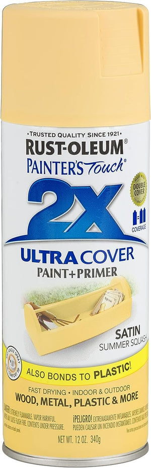 Rust-Oleum 249064 Painter's Touch 2X Ultra Cover Spray Paint, 12 oz, Satin Summer Squash