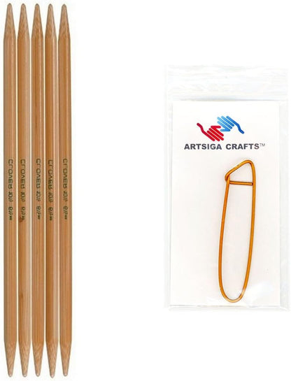 Clover Bamboo Knitting Double 7 sz7 Notion, Brown, 5 Count