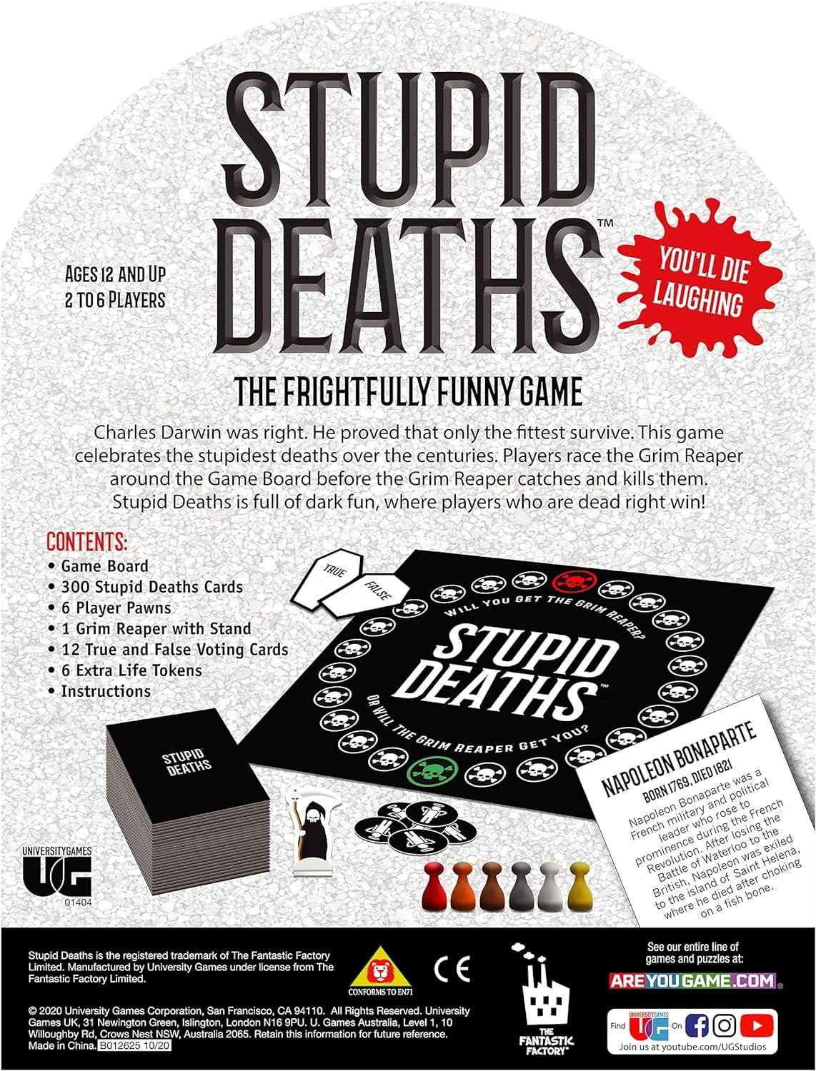 University Games Stupid Deaths Board Game