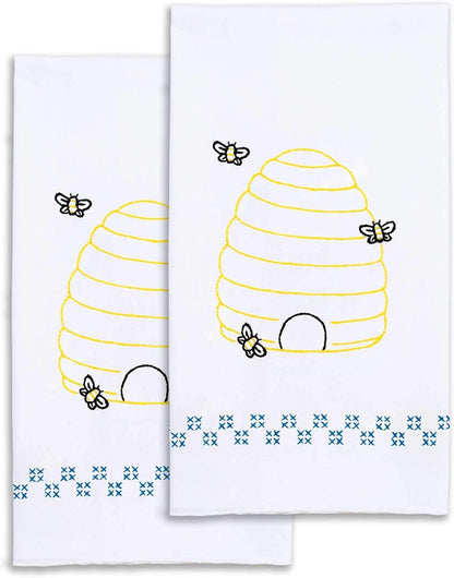 Jack Dempsey BEE HIVE Hand Towels, White