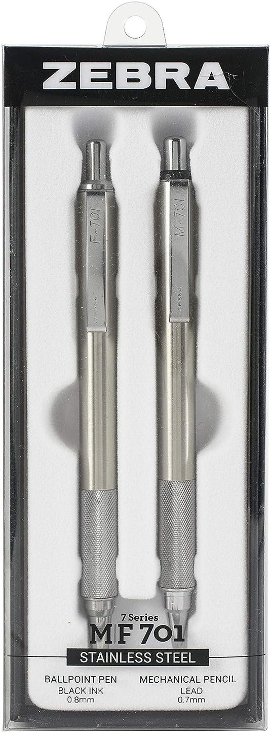 Zebra Pen F-701 Retractable Ballpoint Pen, Stainless Steel Barrel, Fine Point, 0.8mm, Black Ink, 1-Pack