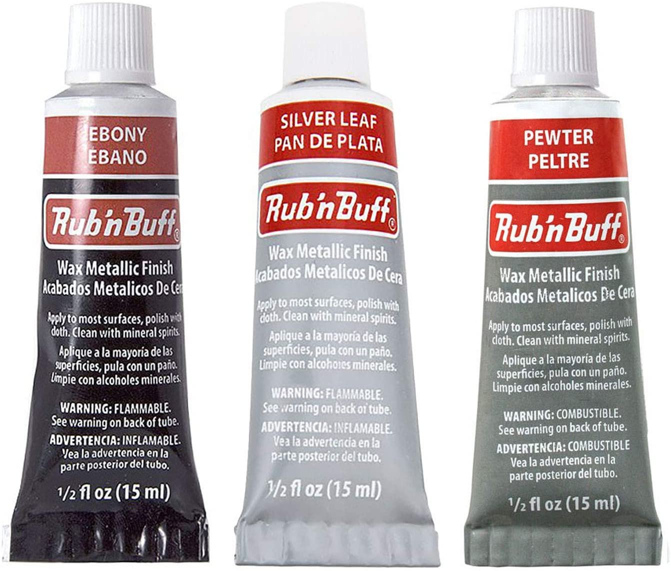 Amaco Rub 'N Buff Wax Metallic Finish, 3 Color Grey Assortment (Ebony, Silver Leaf, Pewter)
