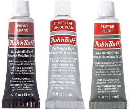 Amaco Rub 'N Buff Wax Metallic Finish, 3 Color Grey Assortment (Ebony, Silver Leaf, Pewter)