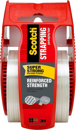 Scotch Reinforced Strength Shipping Strapping Tape 50-3M with Dispenser, Clear, 1.88"x 360 in, 1 Dispenser/Pack