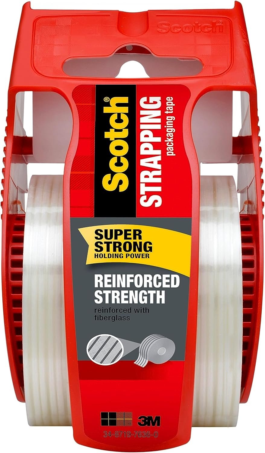 Scotch Reinforced Strength Shipping Strapping Tape 50-3M with Dispenser, Clear, 1.88"x 360 in, 1 Dispenser/Pack