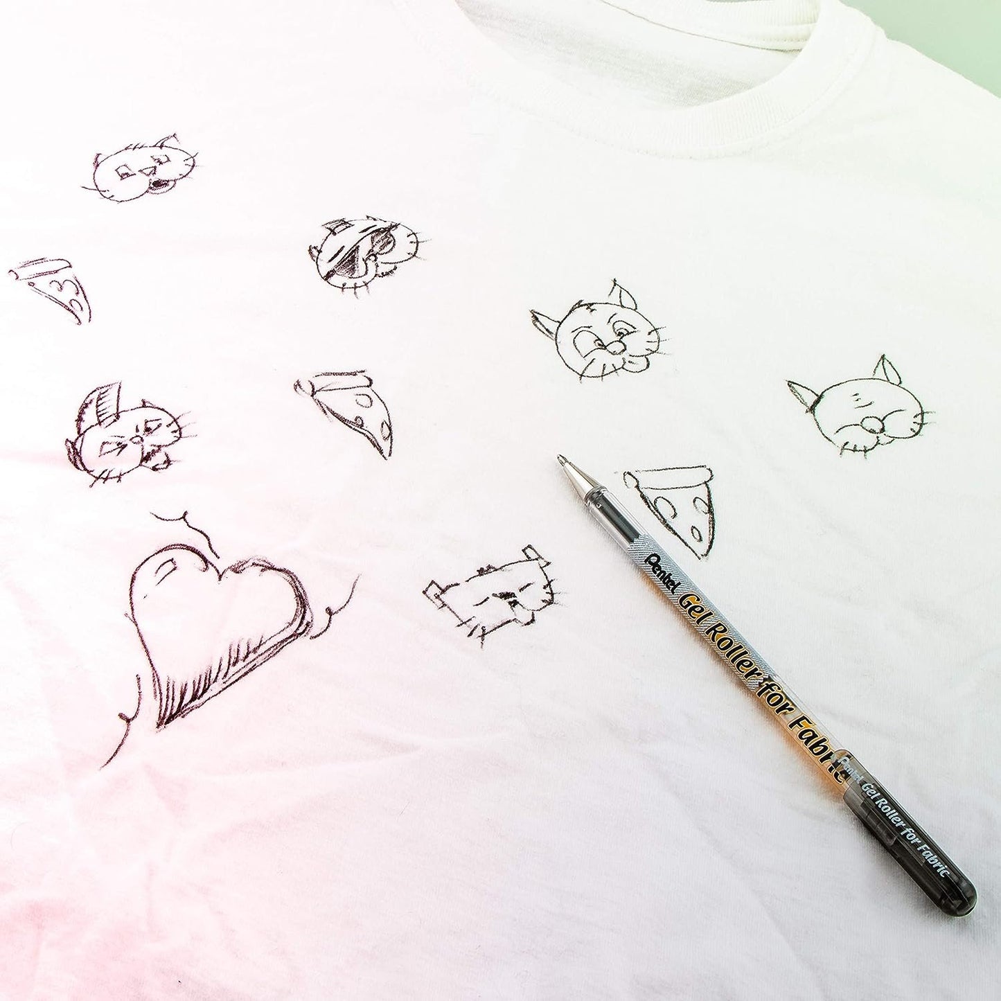 Pentel Arts Gel Roller for Fabric, 1.0mm Bold Lines, Permanent, Black Ink, Pack of 2 (BN15BP2A)