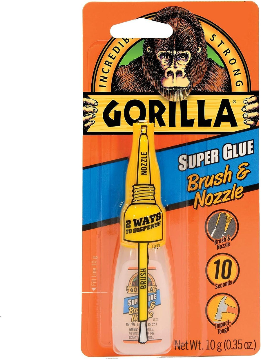 Gorilla Super Glue with Brush & Nozzle Applicator, 10 Gram, Clear, (Pack of 1)