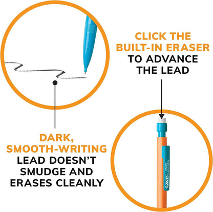 BIC Xtra-Strong Thick Lead Mechanical Pencil, With Colorful Barrel Thick Point (0.9mm), 24-Count Pack, With Erasers (MPLWP241)
