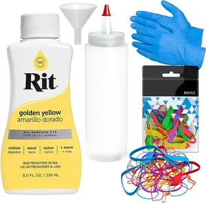 Rit Dye Liquid All-Purpose Dye 8oz, Pixiss Tie Dye Accessories Bundle with Rubber Bands, Gloves and Squeeze Bottle