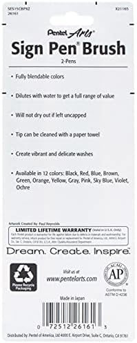 Pentel Arts Sign Pen Brush Tip, Ochre Ink, Box of 12 (SES15C-Y)