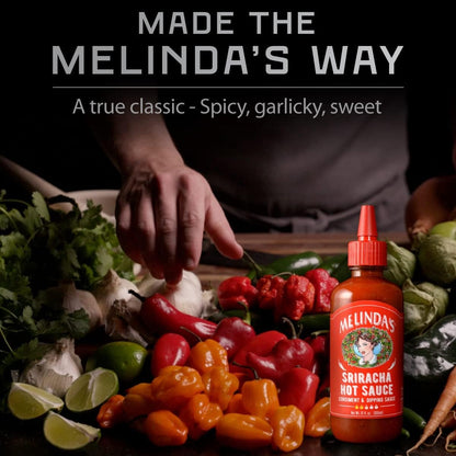 Melinda’s Sriracha Hot Sauce - Classic, Gourmet Sriracha Sauce Made with Fermented Red Jalapeños & Garlic - Keto, Kosher, Vegan, Non-GMO and Gluten Free Hot Sauce - 12oz, 1 Pack