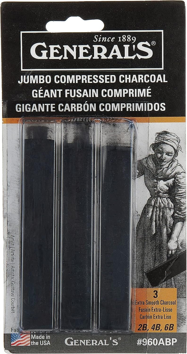 General Pencil 960ABP Generals Jumbo Charcoal 3 ASST STK, 3 Count (Pack of 1), Multicolor
