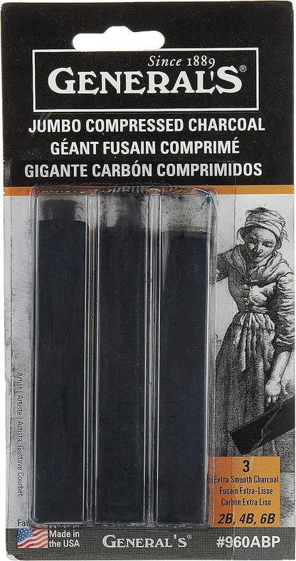 General Pencil 960ABP Generals Jumbo Charcoal 3 ASST STK, 3 Count (Pack of 1), Multicolor