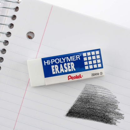 Pentel Hi-Polymer White Cap Erasers 10 Pack ZEH02BP10