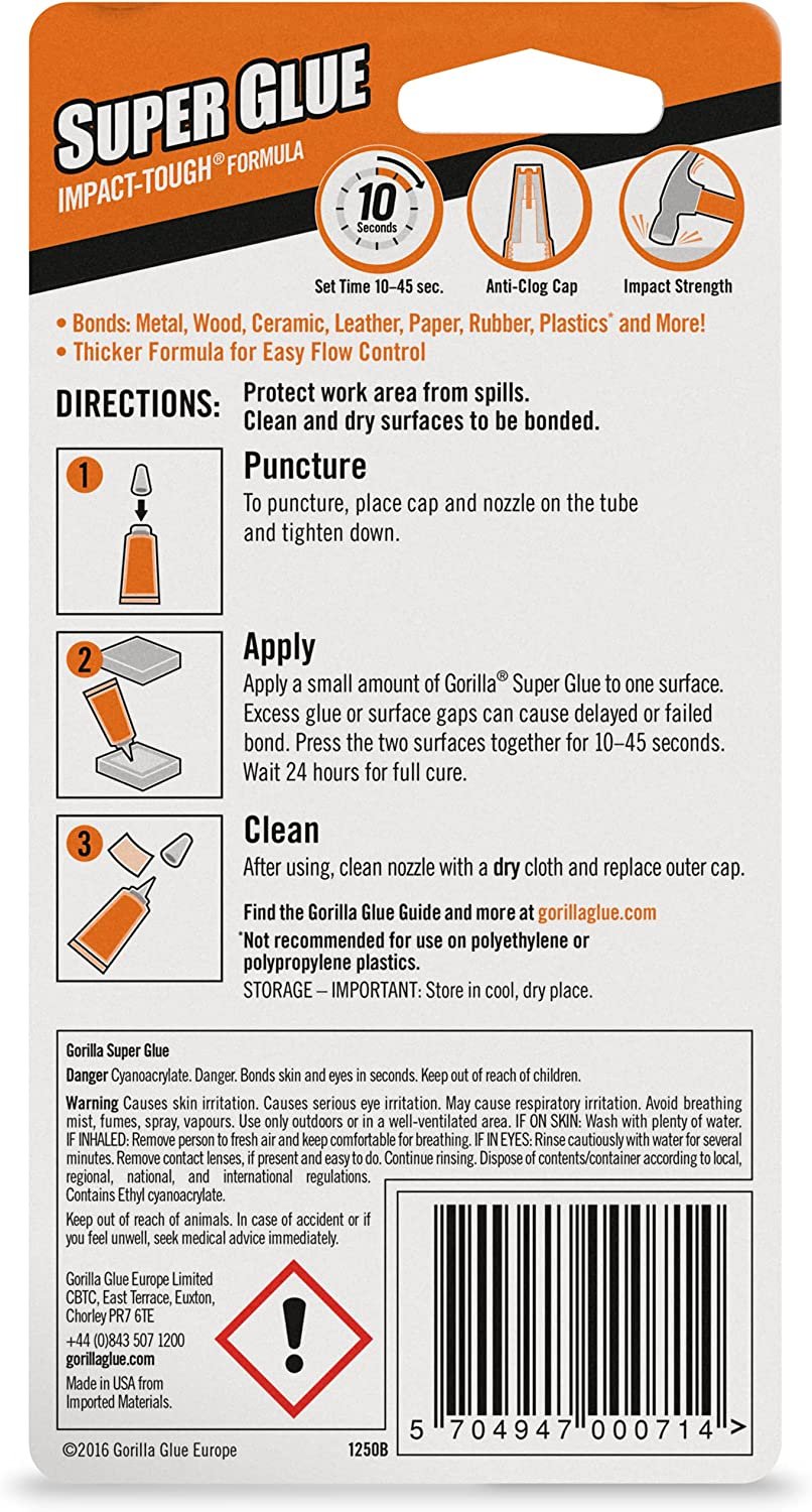Gorilla Super Glue Two 3 Gram Tubes, Clear, (Pack of 1)