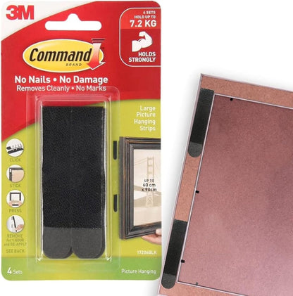 Command 17206BLK Heavy Duty, Holds 16 lbs Picture Hanging Strips, 4 Pairs, Black, 4 Count