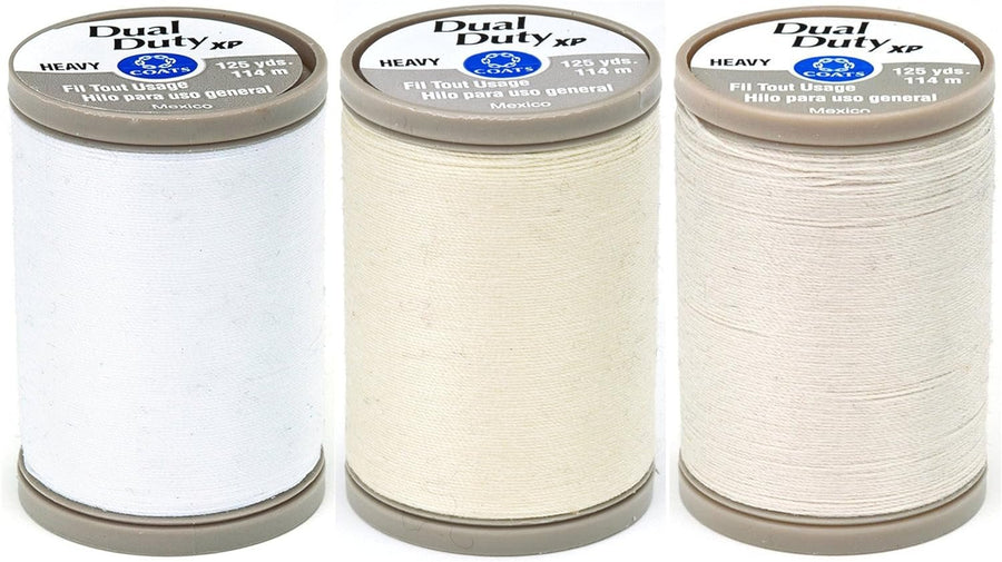 3-Pack - Coats & Clark - Dual Duty XP Heavy Weight Thread - 3 Color Bundle - (White+Cream+Natural) 125yds Each