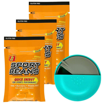 Jelly Belly Sports Beans Berry Flavor (3 pack of 1oz bags) with Mini Candy Dispenser (7.5cm x 2.5cm) - Energy Jelly Beans for Sports and Small Travel Case for Athletes, Runners, Travel, Desktop, etc