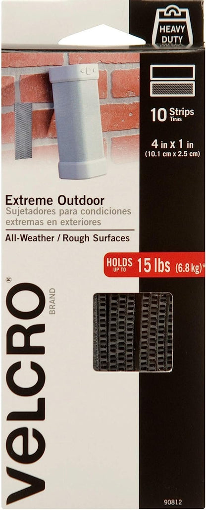 VELCRO Brand Industrial Fasteners Extreme Outdoor Weather Conditions Professional Grade Heavy Duty Strength Holds up to 15 lbs on Rough Surfaces, 4in x 1in (5pk), Strips, Gray