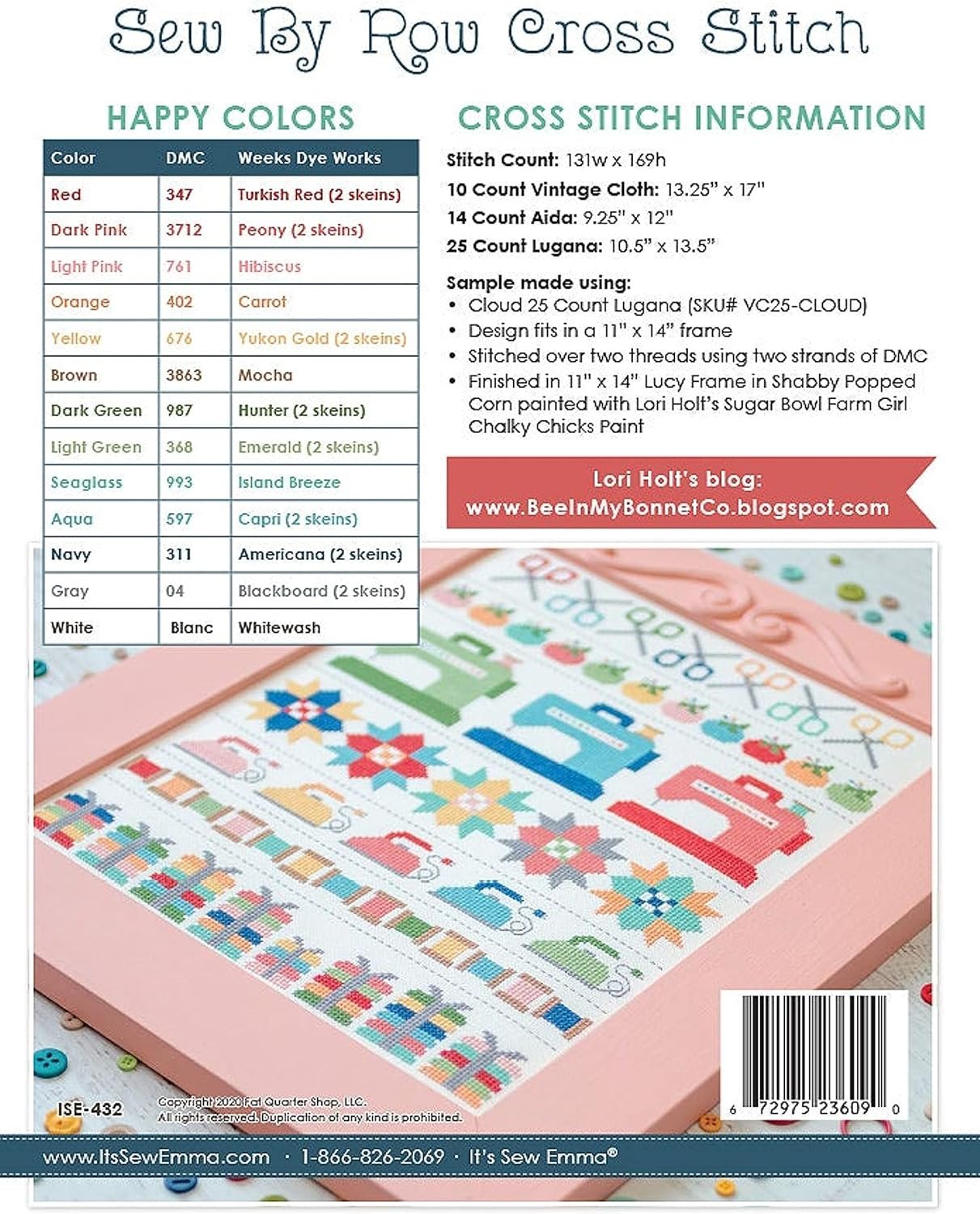 Lori Holt of Bee in my Bonnet Sew by Row Cross Stitch Pattern