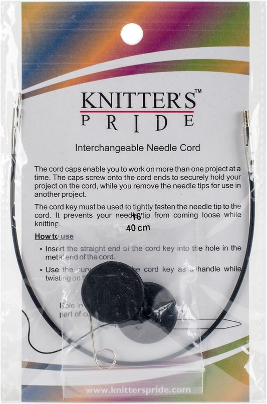 Knitter’s Pride Interchangeable Cords 8" (16" w/Tips), Black
