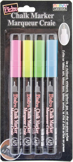 Uchida of America Extra Fine Tip Bistro Chalk Marker Set, Multiple 4 Pack