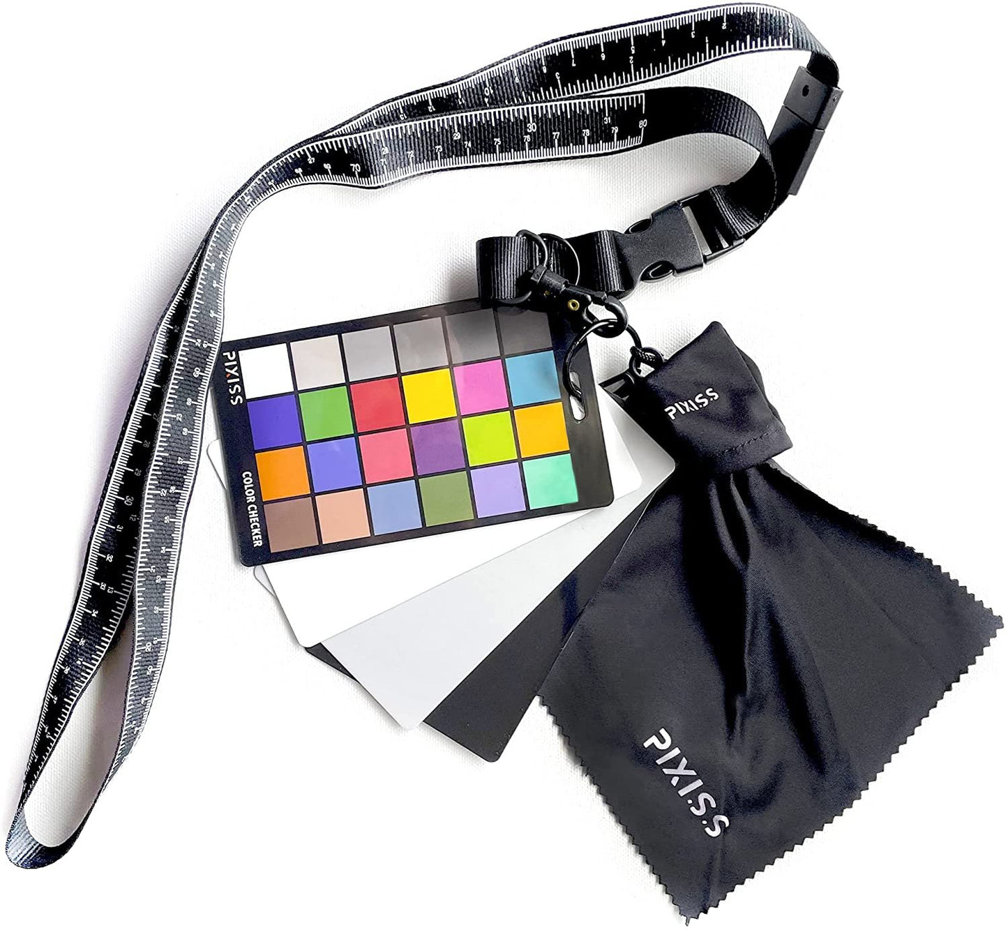 Camera Color Correction White Balance Card, 4In1 Color Correction Card Set by Pixiss, 18% Gray, Black, All in Glossy and Matte, Premium Exposure Card Set with Free Camera Lens Micro Fiber Cloth