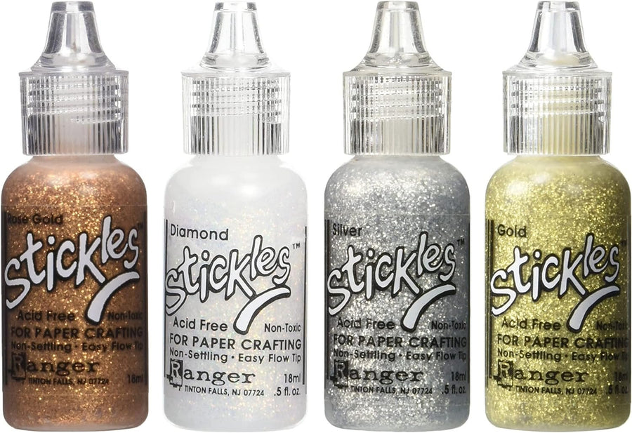 Stickles Glitter Colors - Rose Gold, Diamond, Silver & Gold - 4 Item Bundle