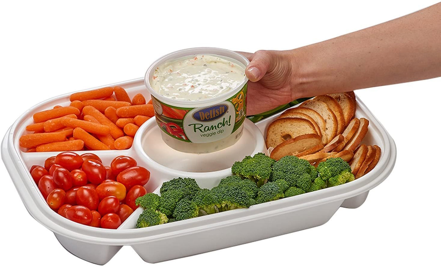 Party Platter Divided Portable Party Serving Tray Serving-Ware With Lid, |6| Extra Large Compartments for Dip, Appetizers, Snacks, Veggies, Chips and Holiday Foods by Buddeez