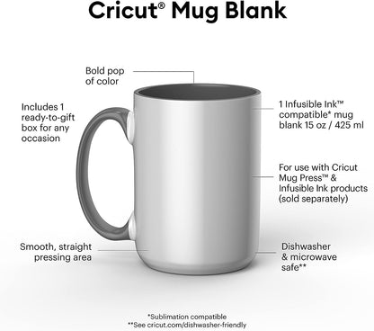 Cricut Blank Mug, Ceramic-Coated, Dishwasher & Microwave Safe Mug to Decorate, Cricut Mug Press & Infusible Ink Compatible,15 Oz Sublimation Mug, Ideal for Crafts and Printing, 2 Count, White