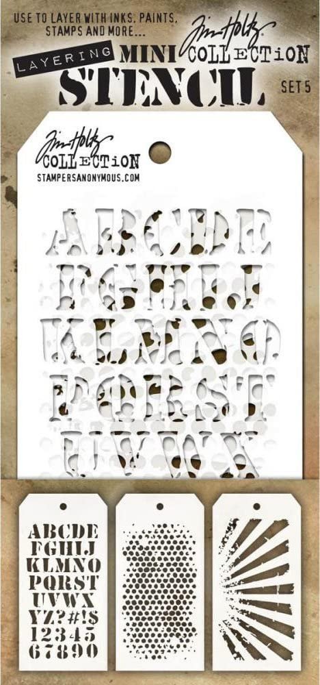 Tim Holtz - Nine Mini Layering Stencils - Latticework, Blossom, Gothic, Cargo, Bubble, Rays, Doily, Valentine and Hearts - aka sets 4, 5 & 6