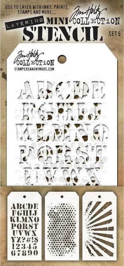 Tim Holtz - Nine Mini Layering Stencils - Latticework, Blossom, Gothic, Cargo, Bubble, Rays, Doily, Valentine and Hearts - aka sets 4, 5 & 6